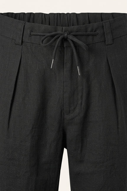 Relaxed Linen Trousers - Black - Detail