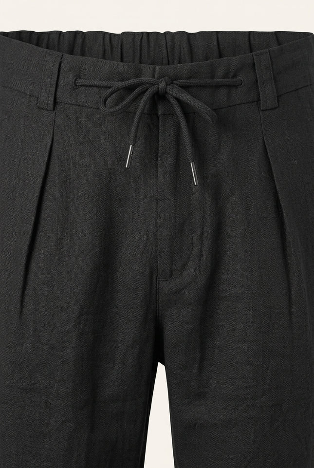 Relaxed Linen Trousers - Black - Detail