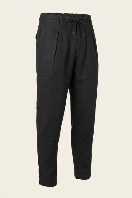 Relaxed Linen Trousers - Black - Front