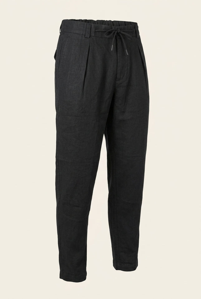 Relaxed Linen Trousers - Black - Front