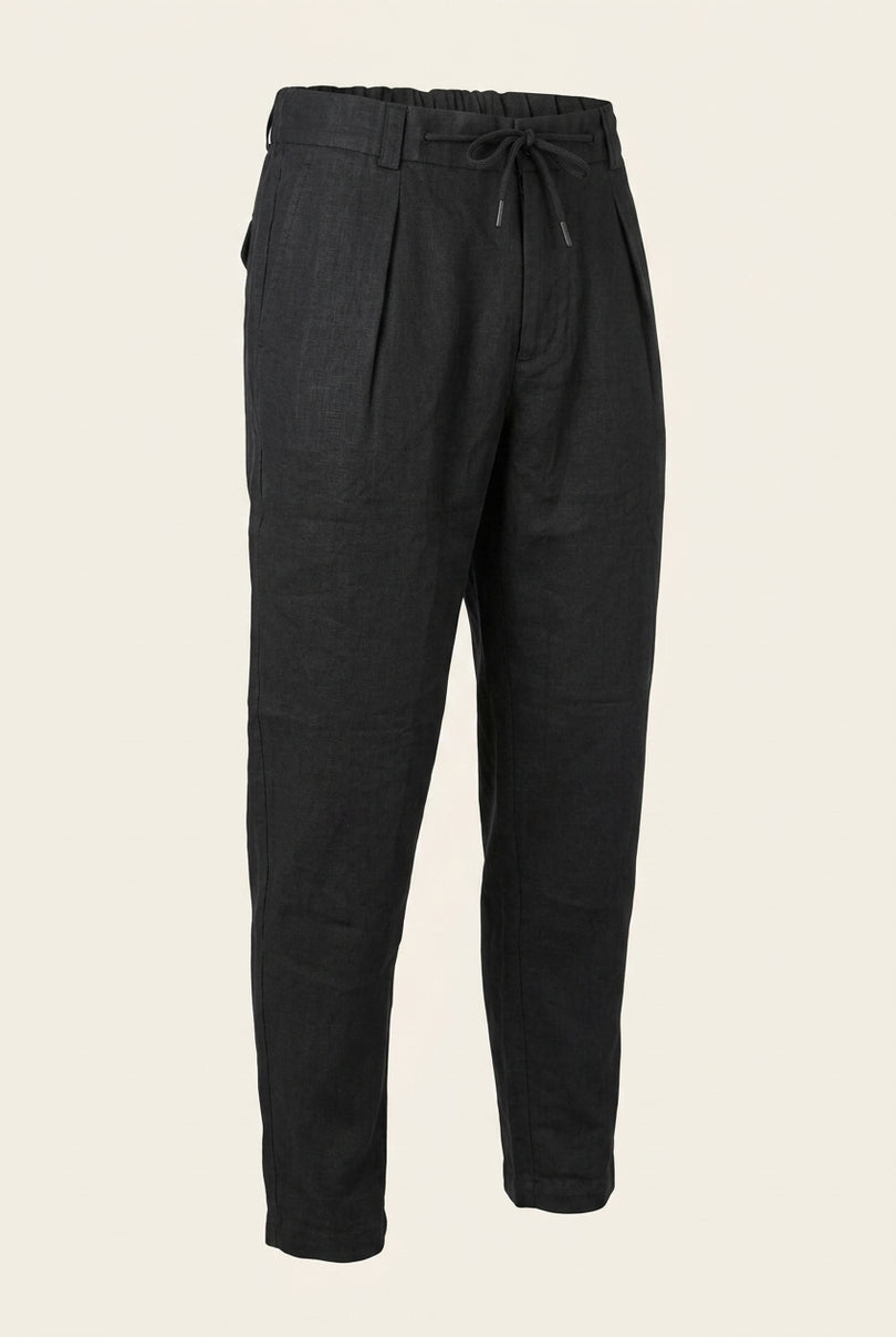 Relaxed Linen Trousers - Black - Front