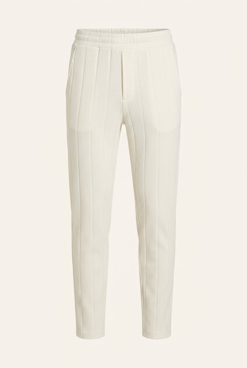 Relaxed Ribbed Pants - White - Front