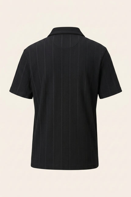 Relaxed Ribbed Zip Polo Shirt - Black - Back