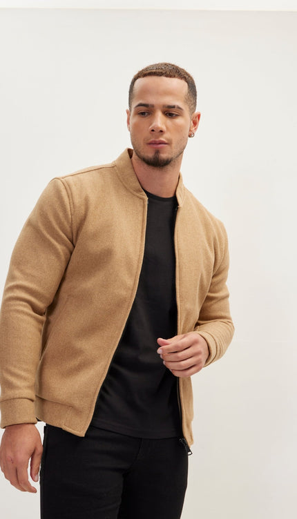 Relaxed Unlined Varsity Jacket - Camel - Ron Tomson