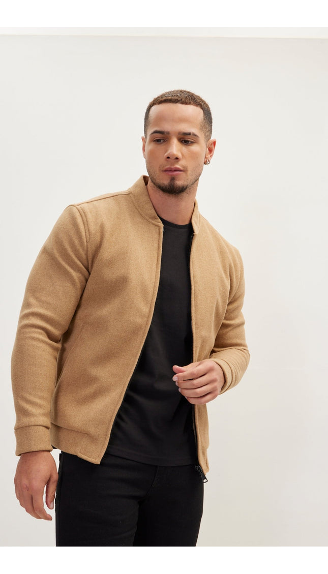 Relaxed Unlined Varsity Jacket - Camel - Ron Tomson