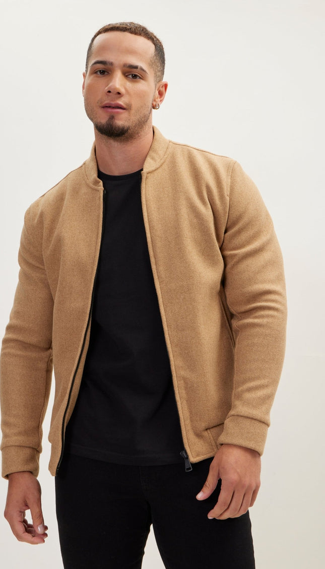 Relaxed Unlined Varsity Jacket - Camel - Ron Tomson