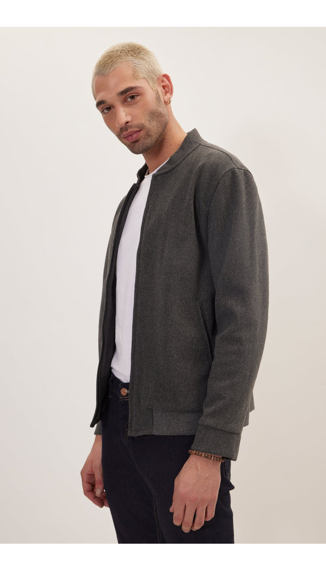 Relaxed Unlined Varsity Zipper Jacket - Anthracite - Ron Tomson