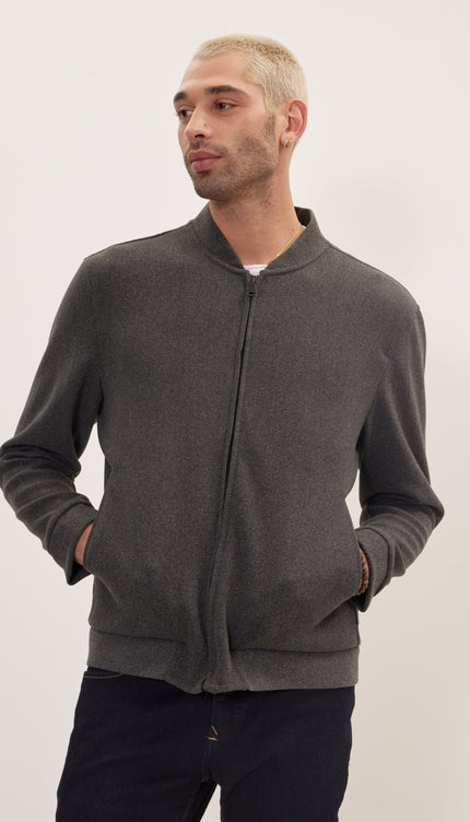 Relaxed Unlined Varsity Zipper Jacket - Anthracite - Ron Tomson