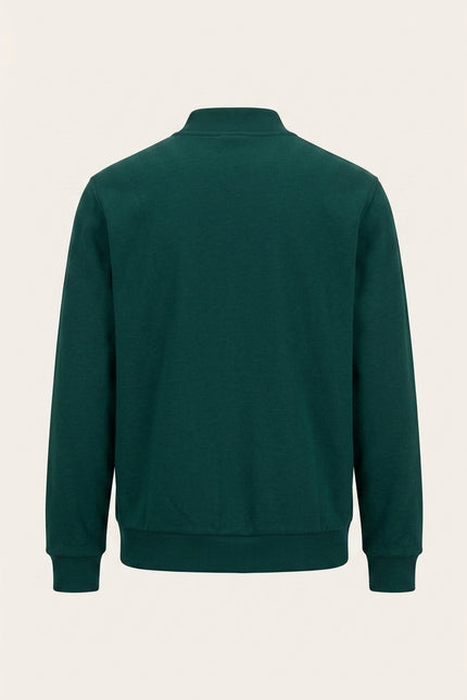 Relaxed Unlined Varsity Zipper Jacket - Dark Green - Back