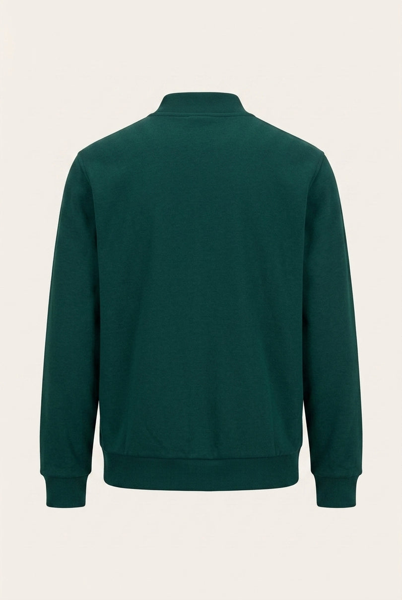 Relaxed Unlined Varsity Zipper Jacket - Dark Green - Back