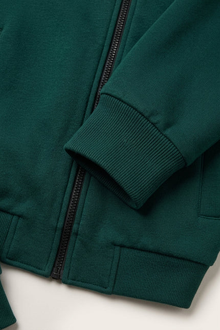 Relaxed Unlined Varsity Zipper Jacket - Dark Green - Detail