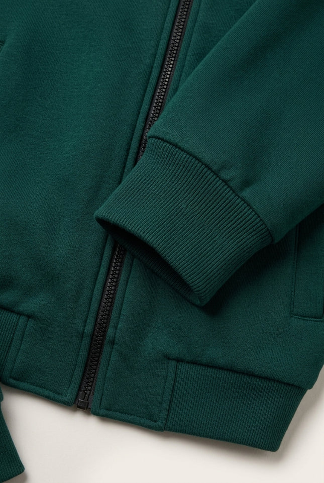 Relaxed Unlined Varsity Zipper Jacket - Dark Green - Detail