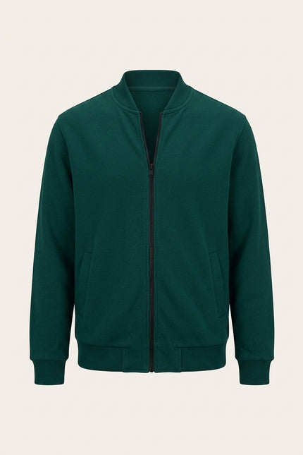Relaxed Unlined Varsity Zipper Jacket - Dark Green - Front