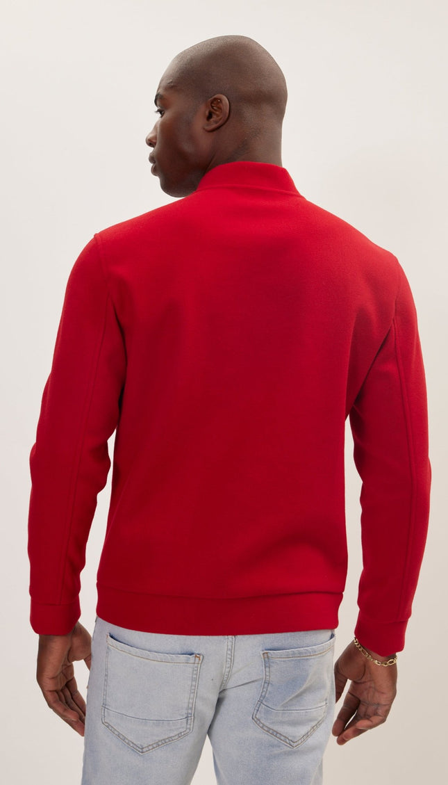 Relaxed Unlined Varsity Zipper Jacket- Red - Ron Tomson
