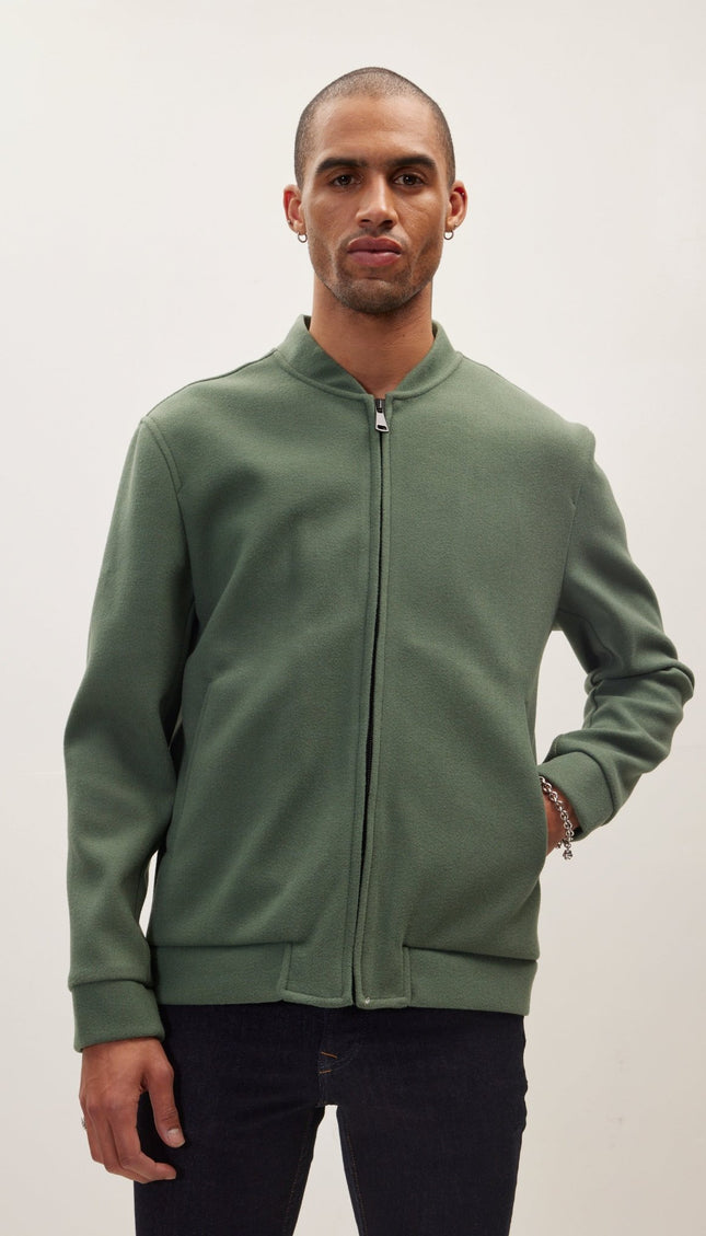 Relaxed Unlined Varsity Zipper Jacket - Teal Green - Ron Tomson