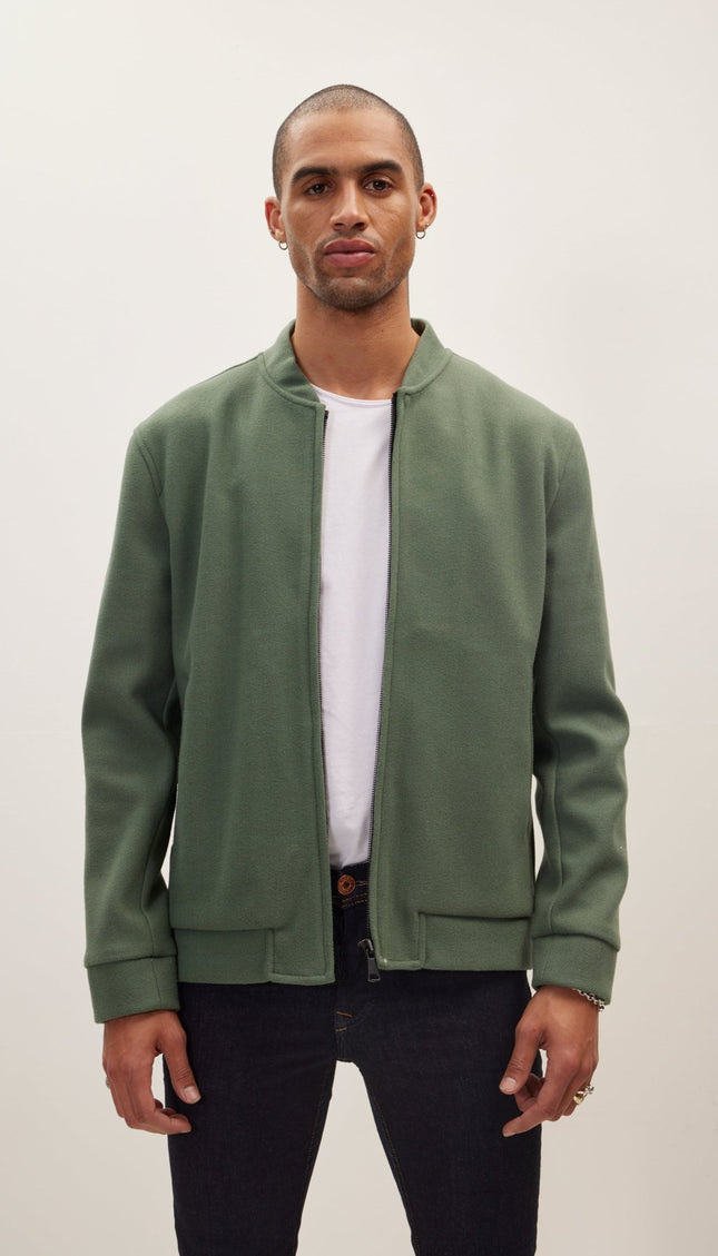 Relaxed Unlined Varsity Zipper Jacket - Teal Green - Ron Tomson