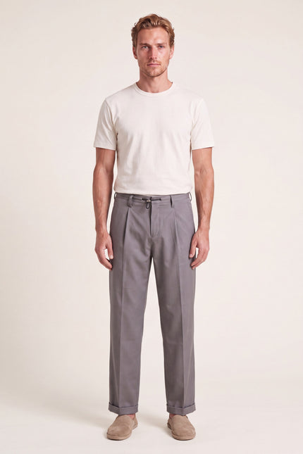 Pleated Wide Leg Trousers - Grey