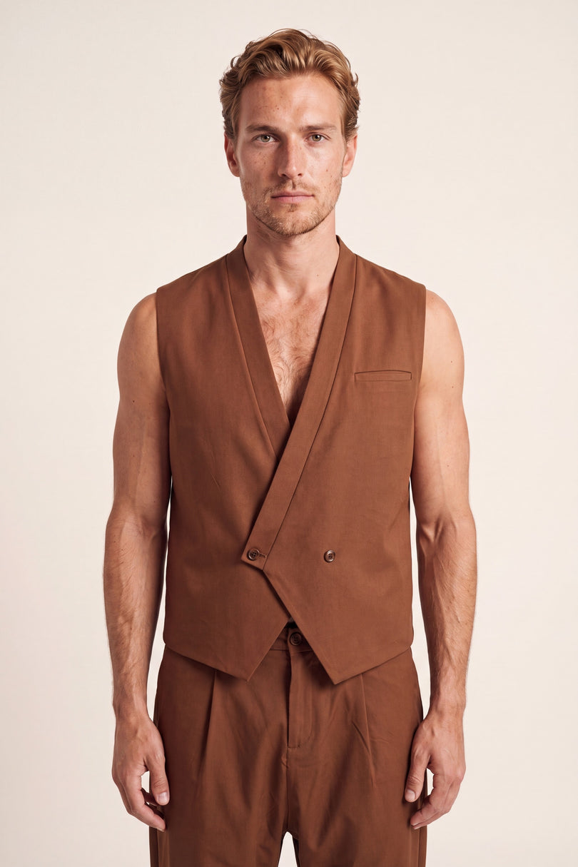 Wrap Front Vest - Brown