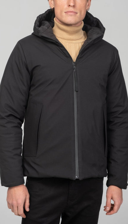 Reversible Padded and Hooded Jacket - Black - Ron Tomson