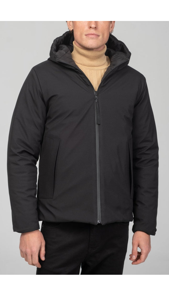 Reversible Padded and Hooded Jacket - Black - Ron Tomson