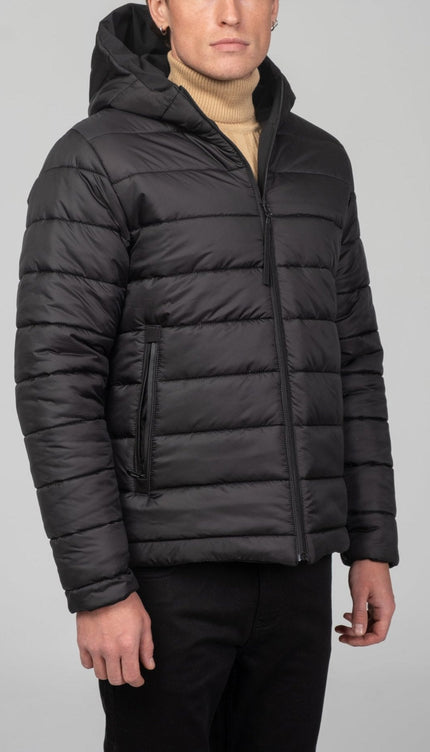 Reversible Padded and Hooded Jacket - Black - Ron Tomson