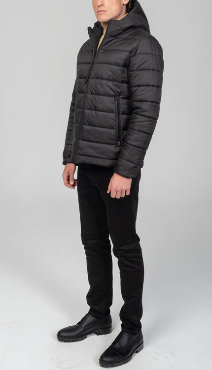 Reversible Padded and Hooded Jacket - Black - Ron Tomson