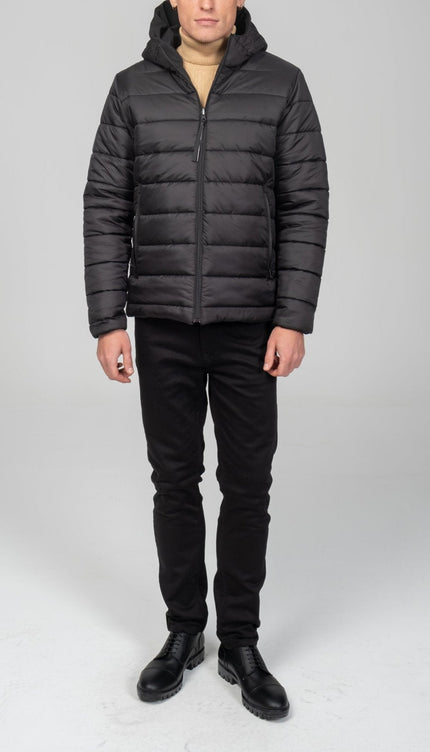 Reversible Padded and Hooded Jacket - Black - Ron Tomson