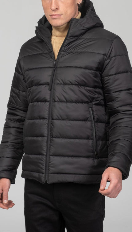 Reversible Padded and Hooded Jacket - Black - Ron Tomson