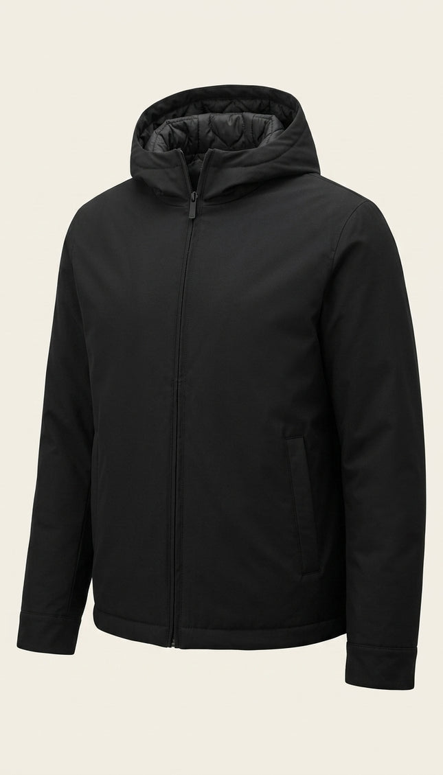 Reversible Padded and Hooded Jacket - Black - Front