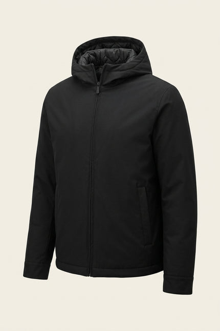 Reversible Padded and Hooded Jacket - Black - Front