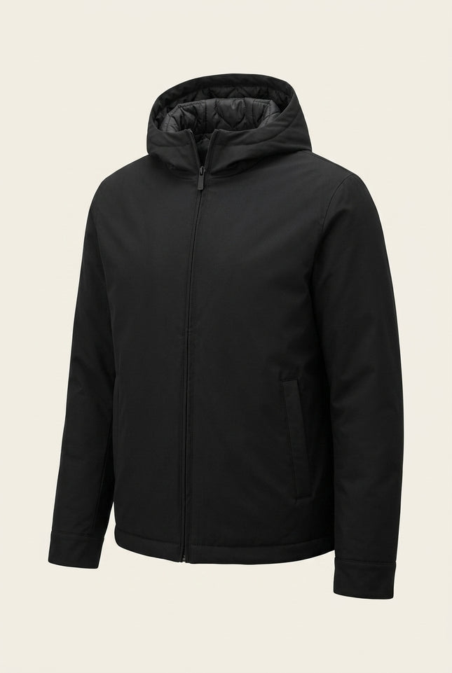 Reversible Padded and Hooded Jacket - Black - Front