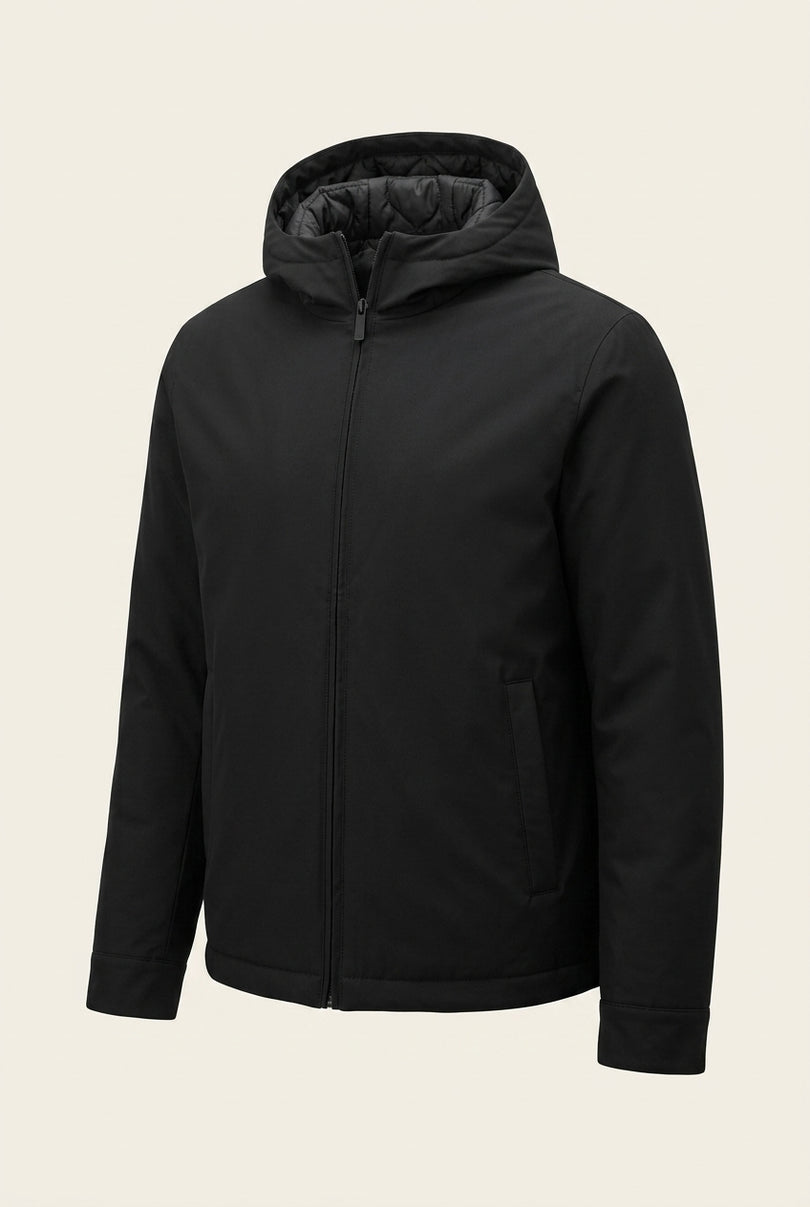 Reversible Padded and Hooded Jacket - Black - Front