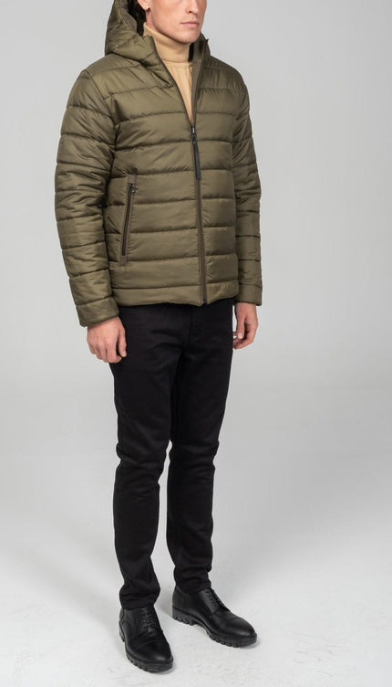 Reversible Padded and Hooded Jacket - Khaki - Ron Tomson