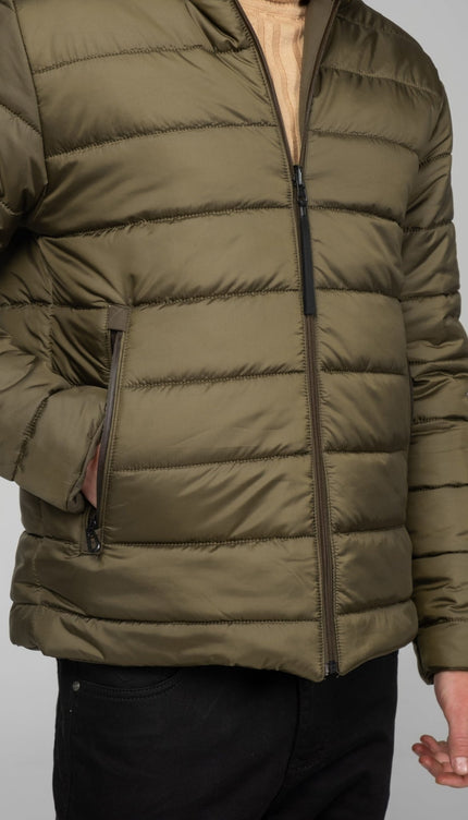 Reversible Padded and Hooded Jacket - Khaki - Ron Tomson