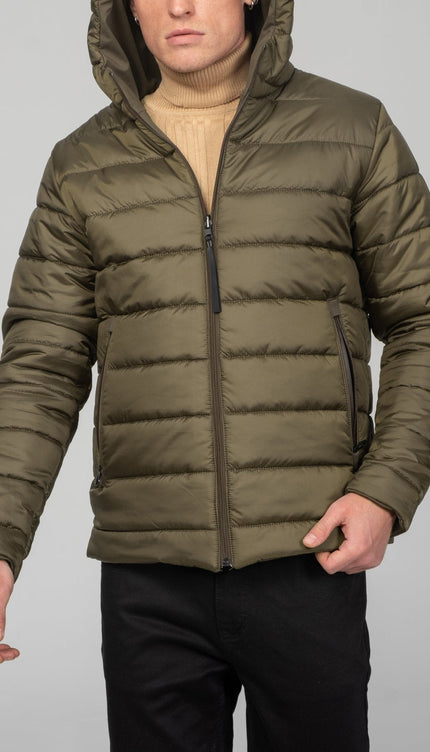 Reversible Padded and Hooded Jacket - Khaki - Ron Tomson