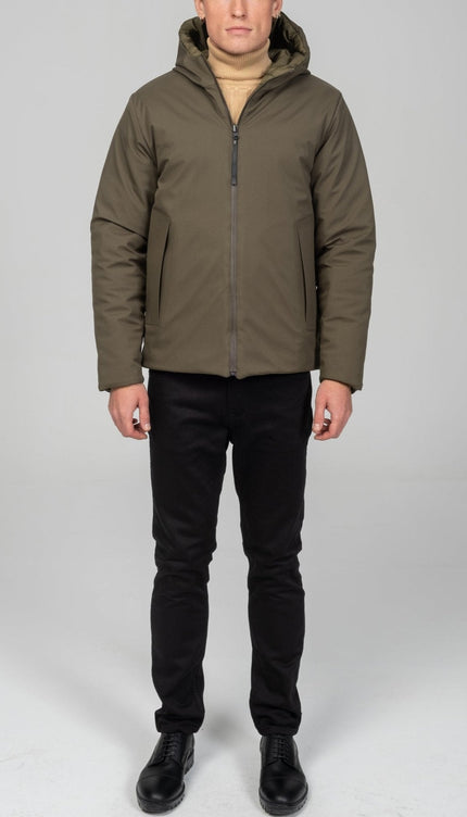 Reversible Padded and Hooded Jacket - Khaki - Ron Tomson