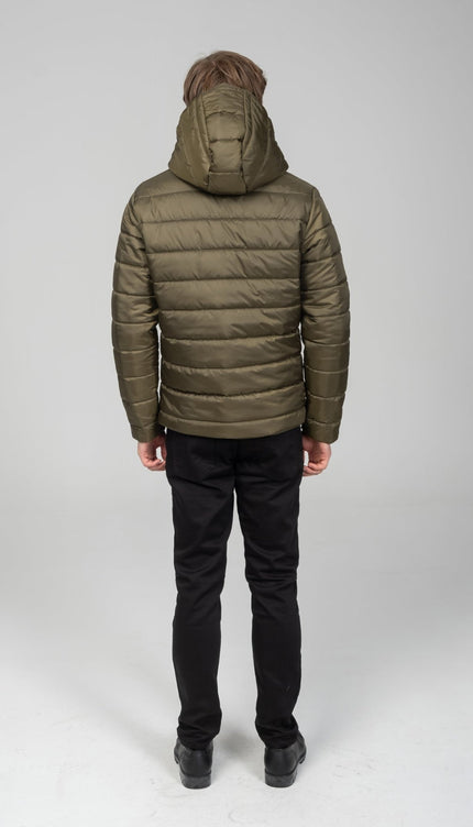 Reversible Padded and Hooded Jacket - Khaki - Ron Tomson