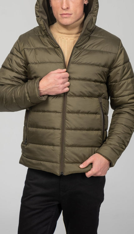 Reversible Padded and Hooded Jacket - Khaki - Ron Tomson