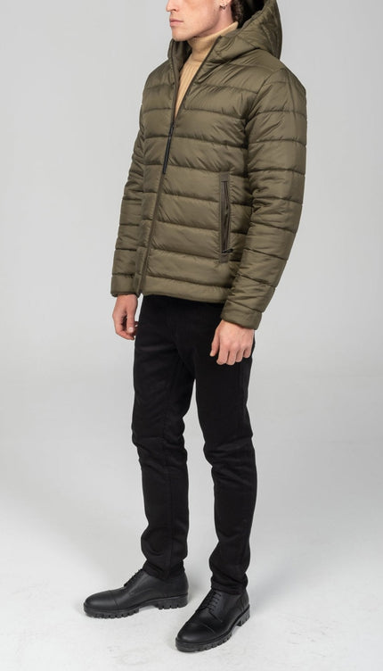 Reversible Padded and Hooded Jacket - Khaki - Ron Tomson