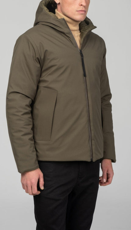 Reversible Padded and Hooded Jacket - Khaki - Ron Tomson