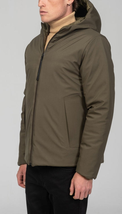 Reversible Padded and Hooded Jacket - Khaki - Ron Tomson