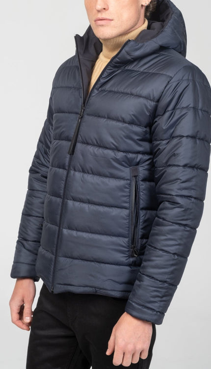 Reversible Padded and Hooded Jacket - Navy - Ron Tomson