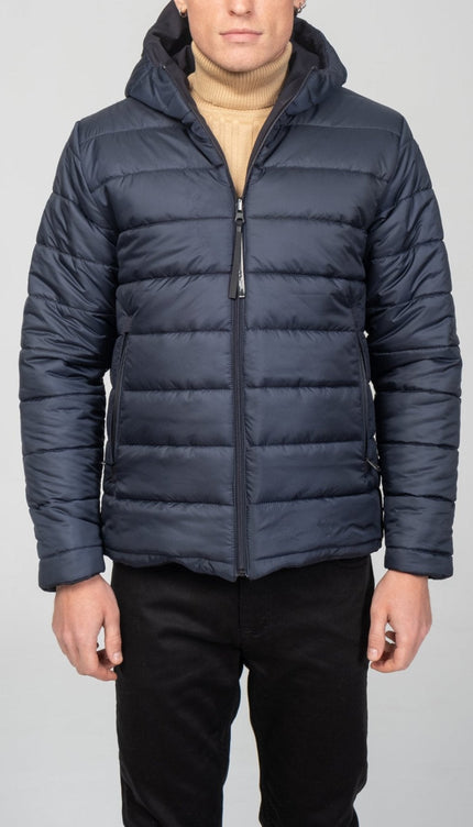 Reversible Padded and Hooded Jacket - Navy - Ron Tomson