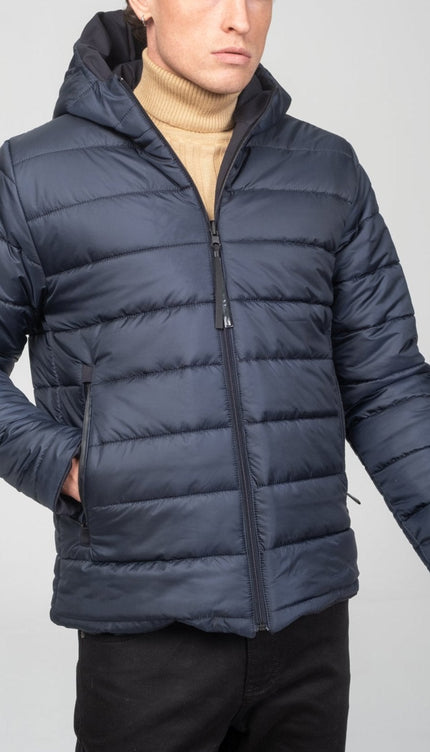 Reversible Padded and Hooded Jacket - Navy - Ron Tomson