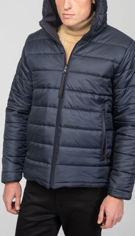 Reversible Padded and Hooded Jacket - Navy - Ron Tomson