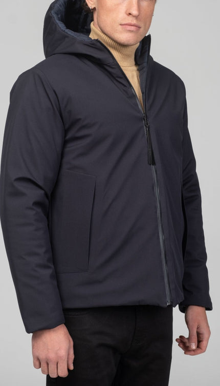 Reversible Padded and Hooded Jacket - Navy - Ron Tomson