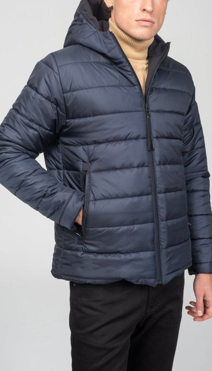 Reversible Padded and Hooded Jacket - Navy - Ron Tomson