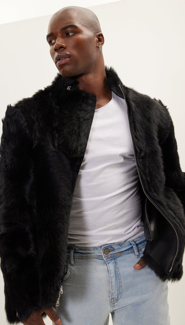 Reversible Toscana Shearling Genuine Leather Jacket - Black - Ron Tomson