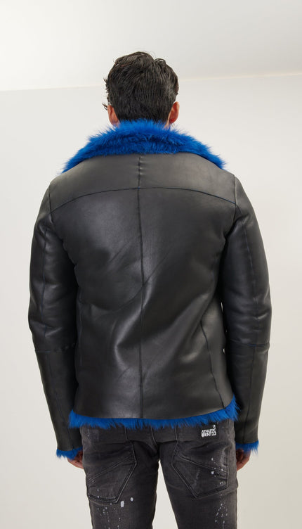 Reversible Toscana Shearling Genuine Leather Jacket - Black Navy - Ron Tomson