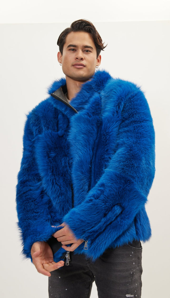 Reversible Toscana Shearling Genuine Leather Jacket - Black Navy - Ron Tomson